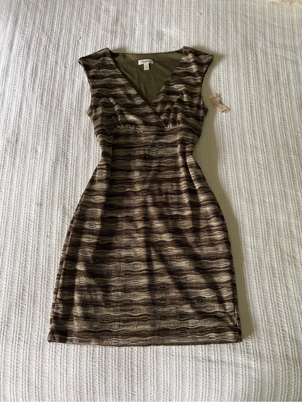 NWT Dressbarn Abstract Wave Print Metallic Sleeveless Sheath Dress - Size 14